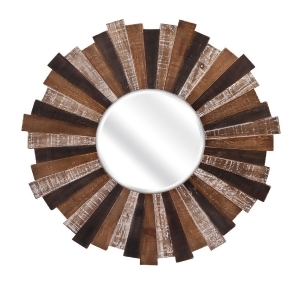 33 Cardboard and Cocoa Brown Decorative Beveled Pleated Wooden Round Mirror - All