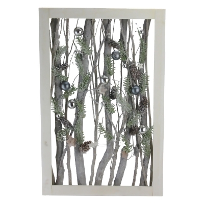 Decorated Standing Birch Branches in Wood Frame Table or Wall Decoration 
