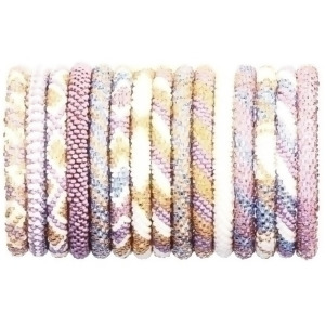 Club Pack of 15 Assorted Roll On Plum and Ivory White Nepal Glass Bracelets 7 - All