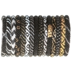 Club Pack of 15 Assorted Roll On Jet Black and Gold Nepal Glass Bracelets 7 - All