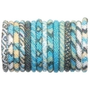 Club Pack of 15 Assorted Roll On Aqua Blue and Slate Gray Nepal Glass Bracelets 7 - All