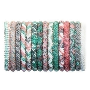 Club Pack of 15 Roll On Pink and Tea Green Nepal Glass Bracelet 7 - All