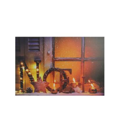 LED Lighted Noel and Flickering Candles Christmas Canvas Wall Art 12
