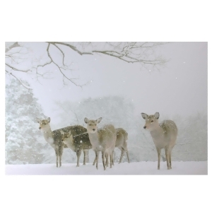 Large Fiber Optic Lighted Winter Woods with Deer Canvas Wall Art 23.5 x 15.5 - All