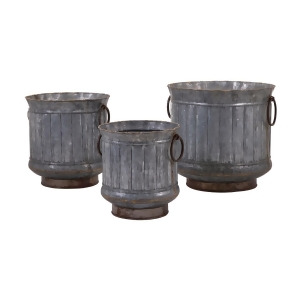 Set of 3 Gage Galvanized Planters with Distressed Brass Edging 18.5 - All