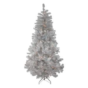 7.5' Pre-Lit Silver Metallic Artificial Tinsel Christmas Tree Clear Lights - All