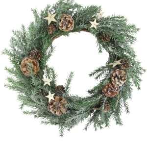 13.5 Classic Pine with Pine Cones and Stars Christmas Wreath Unlit - All
