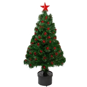 3' Pre-Lit Color Changing Fiber Optic Christmas Tree with Red Berries - All