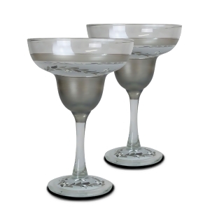 Set of 2 Pewter Finish Vine Hand Painted Margarita Drinking Stemware Glasses 12 Ounces - All
