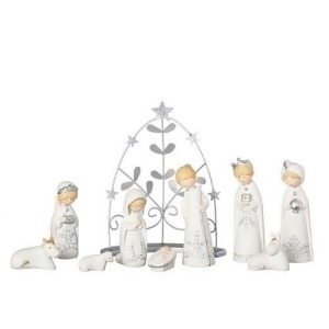 9 Pack Set of Bisque Silver Nativity 9.5 - All