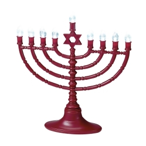 12 Battery Operated Burgundy Red Low Voltage Menorah with Clear Led Lights - All