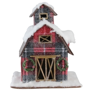 11.75 Holiday Moments Classic Red Plaid Snow Covered Barn Christmas Decoration - All
