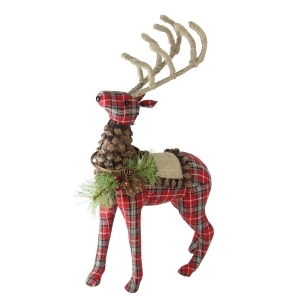 16.75 Holiday Moments Red Plaid Standing Stuffed Reindeer Christmas Decoration - All