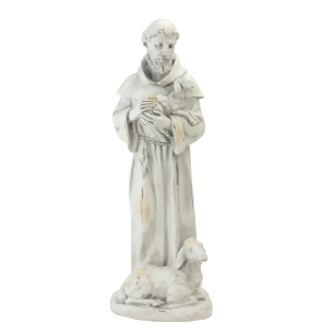 15 Light Gray Religious Saint Francis of Assisi with Sheep Decorative Figure - All