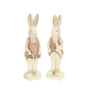 Set of 2 Standing White and Burlap Table Top Easter Bunny Figures 16.5 - All