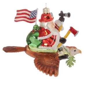 6 Patriotic American Fireman Firefighter Santa Claus Glass Christmas Ornament - All