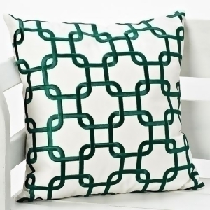 Set of 2 Linen White with Green Interlocking Squares Decorative Throw Pillow 16 - All
