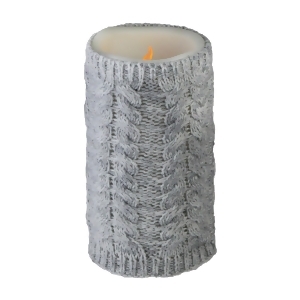 6 Gray Faux Sweater Wrapped Flameless Pillar Candle Battery Operated - All