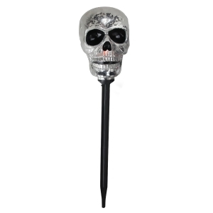 Set of 4 Silver Skull Lighted Halloween Pathway Markers 15.5 H - All