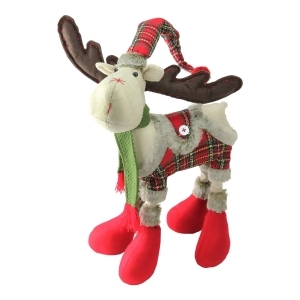 25 Plush Nordic Red and Green Plaid Reindeer Christmas Table Top Figure - All