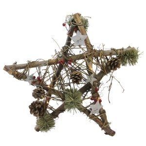 15.75 Wooden Star with Pine Cones and Twigs Rustic Christmas Ornament - All