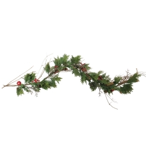 6' Red Bells Berries and Pine Cone Artificial Christmas Garland Unlit - All