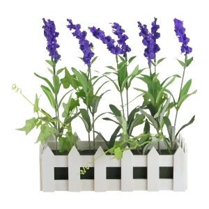 11.75 Artificial Flowering Lavender Plant in White Picket Fence Container - All