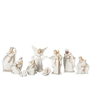 9 Piece Set of 6 Ivory and Gold Inspirational Porcelain Nativity Figure - All