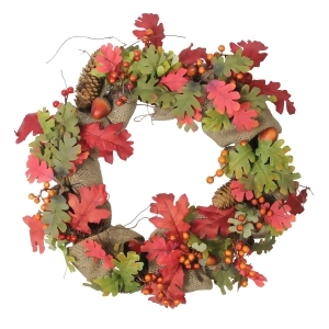 18 Autumn Harvest Acorn Berry and Burlap Rustic Thanksgiving Wreath Unlit - All