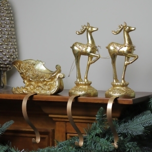 3 Piece Set of 9.5 Christmas Gilded Gold Deer Pulling Sleigh - All