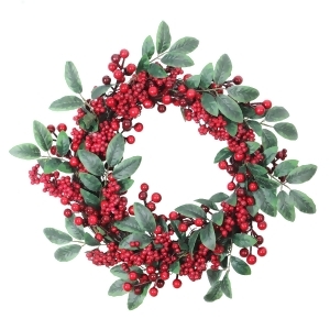 18 Artificial Lush Red Berry and Deep Green Leaf Decorative Christmas Wreath Unlit - All