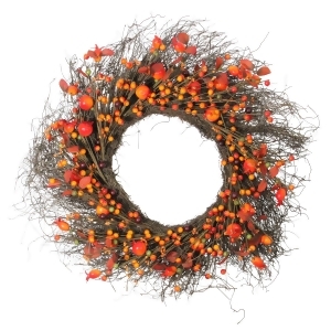 24 Autumn Harvest Artificial Berries Twigs and Leaves Rustic Thanksgiving Wreath Unlit - All