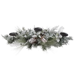 26 Artificial Frosted Foliage with Pine Cones Decorative Triple Candle Center Piece - All