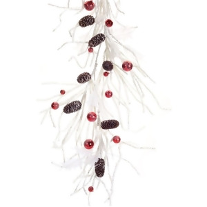 Set of 2 White Snowy Ornament Garland with Pine Cones and Red Holly 67 - All