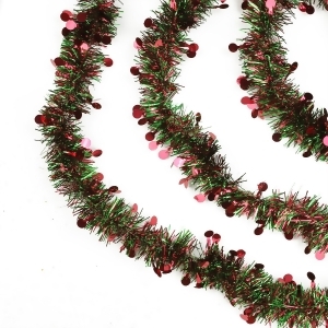 50' Red and Green Christmas Tinsel Garland with Red Polka Dots Unlit 6 Ply Pack of 3 - All