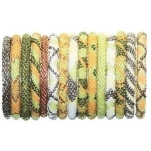 Club Pack of 15 Assorted Roll On Peridot Green and Marigold Nepal Glass Bracelets 7 - All