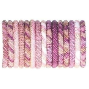 Club Pack of 15 Roll On Pink and Purple Nepal Glass Bracelet 7 - All