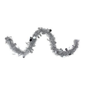 50' Festive Silver Christmas Tinsel Garland with Holographic Polka Dots Unlit 5 Ply Pack of 3 - All