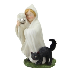 6.25 Ghostly Child in Costume with Black Cat Halloween Decoration - All
