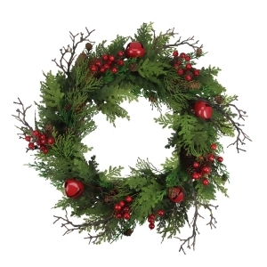 24 Rustic Red Jingle Bell Berry and Pine Cone Artificial Christmas Wreath - All