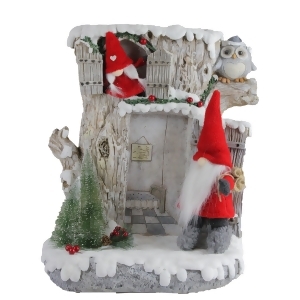 17.5 Led Lighted Woodland House with Red Plush Gnome Couple Christmas Decoration - All