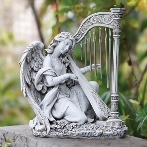 15 Joseph Studio Kneeling Angel with Harp Wind Chime Garden Statuary - All