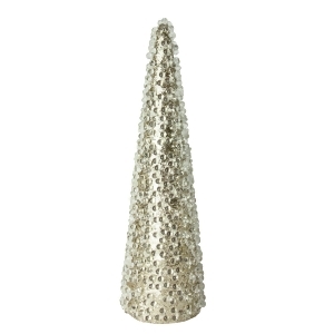 13 All That Glitters Beaded and Gold Glittered Christmas Cone Tree Table Top Decoration - All