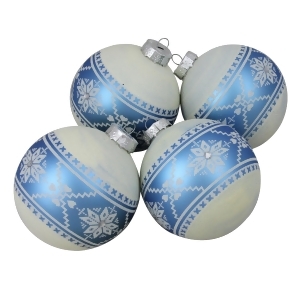 4-Piece Set of Silver Glitter Nordic Patterned Glass Ball Christmas Ornaments4 100mm - All