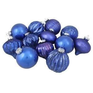 12-Piece Blue Assorted Distressed Finish Glass Christmas Ornament Set 3.25 80mm - All