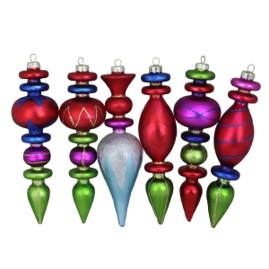 6-Piece Multi Colored Glitter Accented Finial Asymmetrical Glass Christmas Ornament Set - All