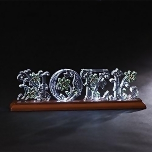 15.75 Transparent Noel Sign with green holly leaves on Wooden Base - All