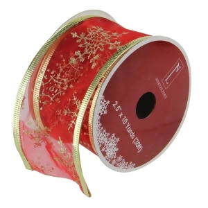 Pack of 12 Cranberry Red and Gold Glitter Snowflakes Wired Christmas Craft Ribbon Spools 2.5 x 120 Yards Total - All