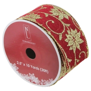 Pack of 12 Cranberry Red and Gold Poinsettia Burlap Wired Christmas Craft Ribbon Spools 2.5 x 120 Yards Total - All