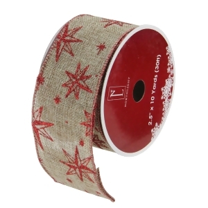 Pack of 12 Red Star and Beige Burlap Wired Christmas Craft Ribbon Spools 2.5 x 120 Yards Total - All